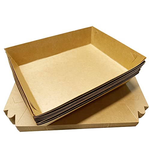 HERUIO Bruine papieren voedsellade 50 stuks, wegwerp gerechten papier chipladen, trays Kraft biologisch afbreekbare boten, feestpakket voedsel, water- en oliebestendig, voor snacks, gefrituurd voedsel, friet en picknicks