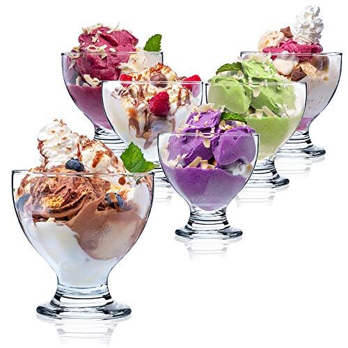 KADAX IJsbekerset, ijsschalen, dessertglazen met voet voor ijs, desserts, fruit, voorgerechten, cocktails, 6 stuks, 450 ml