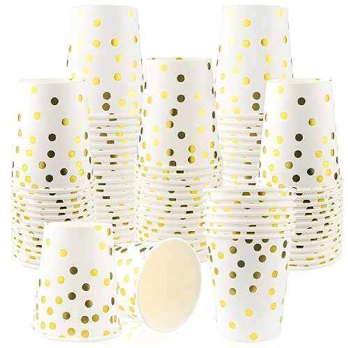 BINYI Papieren bekers wegwerpbeker, drinkbeker, wegwerpbeker met gouden stippen, partybeker, 250 ml, wegwerpbare papieren bekers voor feest, kerstfeest, kinderfeest, bruiloft, 60 stuks (B)