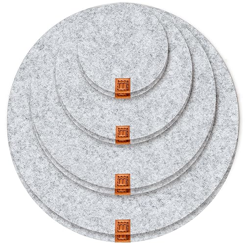 Miqio ® Design vilten onderzetters rond voor vazen of drankonderzetters set van 8 10 cm / 15 cm / 20 cm / 25 cm vilten onderzetters in lichtgrijs voor dranken, kopjes, bar, glas premium