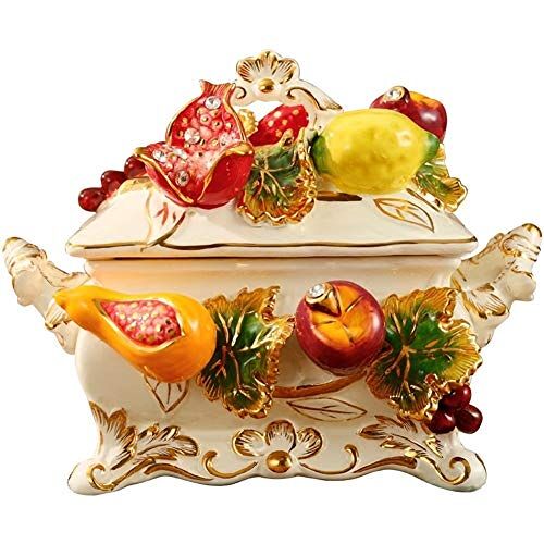 vkeid Keramische opslagtank in Europese stijl met deksel Grote snoeppot Theepot Sieraden opslagtank Decoraties Fruitborden