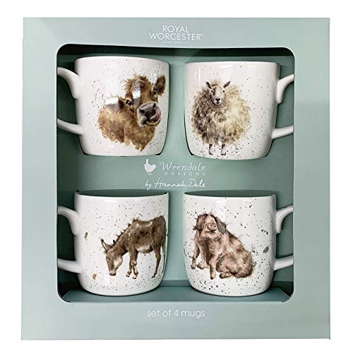 Wrendale Designs Set van 4 mokken zomer 2020 Pack van Royal Worcester MMV3969-XG