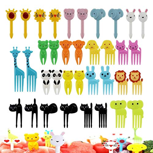 Ashleyya Voedsel Fruit Vork Plastic fruitvorken voor kinderen Cartoon mini dessertvorken Tandenstoker vork Cake Forks Dessertvorken Mini Cartoon Animal Food vorken voor kinderen cakes desserts（36 stuks）