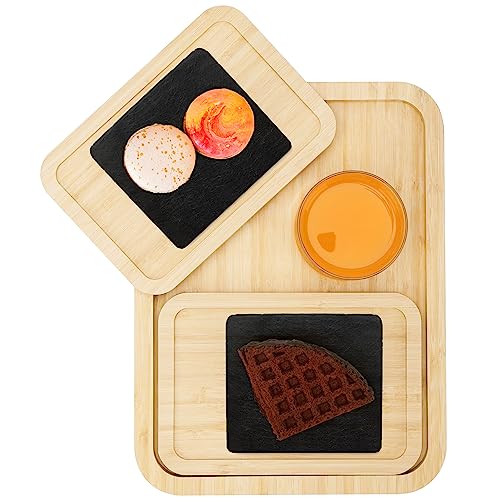 BELLE VOUS 3 Pak Bamboe Serveertrays 1 Grote en 2 Kleine Houten Trays Set Bamboe Serveer Borden voor Voedsel Platen, Drinken, Ontbijt/Dinner & Meer Eco-vriendelijke Nest Trays