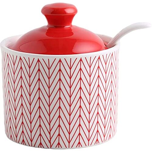 ELEGAM room suiker kom, keramisch servies, Blauwe suikerpot met deksel, suikerpot, suikerpot, suikercontainer, kruidenpot, suikerzoutpot, kruidenbus-rood-250ml (Color : Red, Size : 250ml)