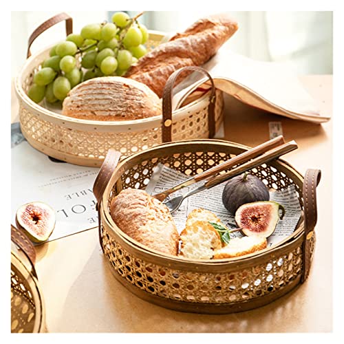 WAOCEO Fruitschaal Ronde mand Brood Dienblad Fruit Thee Koffie Opbergmand Fruitschaal Tafel Diversen Organizer Fruit mand (Color : Style2-L)