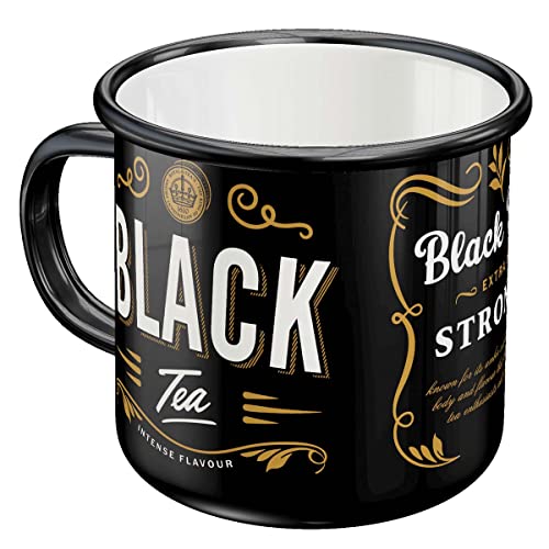 ART Retro Emaille mok, Black Tea – Geschenkidee voor de keuken, Kampeer beker, Vintage design, 360 ml