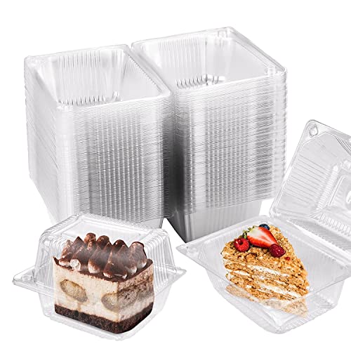 KAHEIGN 60 stuks taartdozen cupcake box, 14 cm x 10 cm, afzonderlijke taartdozen, cheesecakedozen, doorzichtige taartdozen met deksels voor grote muffins, salade, hamburgers, sandwiches, pasta