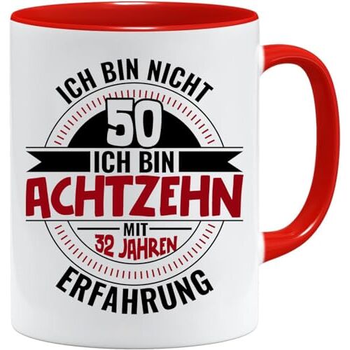 Acen Merchandise Verjaardagscadeaumok met spreuk, Ich Bin nicht 50 Ich Bin 18 mit 32 Jahre Ervaring, verjaardagscadeau cadeau-ideeën, cadeaus voor papa, opa-mok, cadeau-ideeën