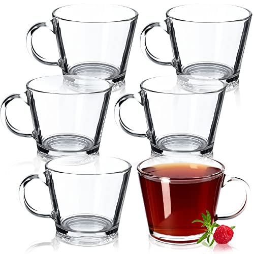 KADAX Theeglazen, waterglazen met handvat, set van 6, glazen kopjes, sapglazen, glazen, glazen voor thee, koffie, water, ijsthee, sap, drinkglazen, koffieglazen (Pia, 380 ml)