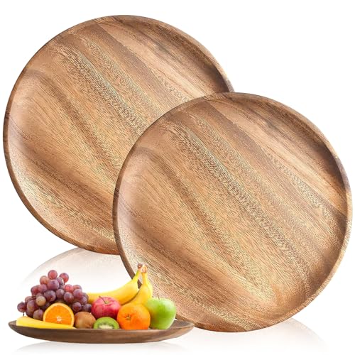 Molbory 2 stuks houten borden, rond, 20 cm, houten borden van acaciahout, ronde houten borden, houten dienblad, rond, serveerborden, hout, snackborden, mini-dessertborden, houten borden, decoratie, voor