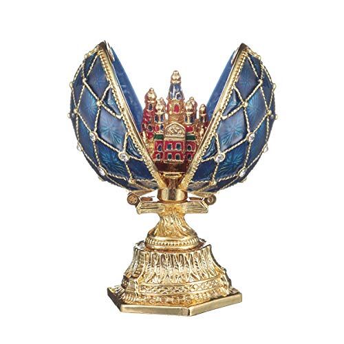 danila-souvenirs Faberge-stijl ei met Kerk van de Verlosser op het Bloed 6,5 cm blaw