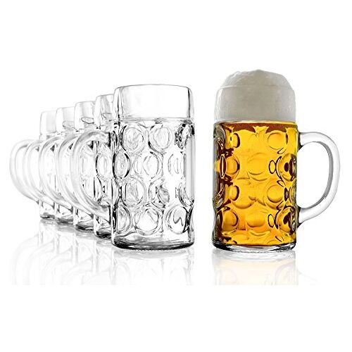 Stölzle Lausitz Stölzle Bovenglas bierpul ISAR/set van 6 bierpullen 1 liter/stabiele bierkruik/maatbeker van soda lime glas/bierglas 1 l vaatwasmachinebestendig