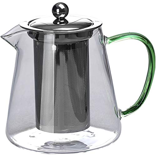 Hdbcbdj Theepot Borosilicaatglas Theepot Hittebestendige Ronde Theepot van het glas met Thee Infuser Filter Milk Oolong Flower Tea Pot 750ML.