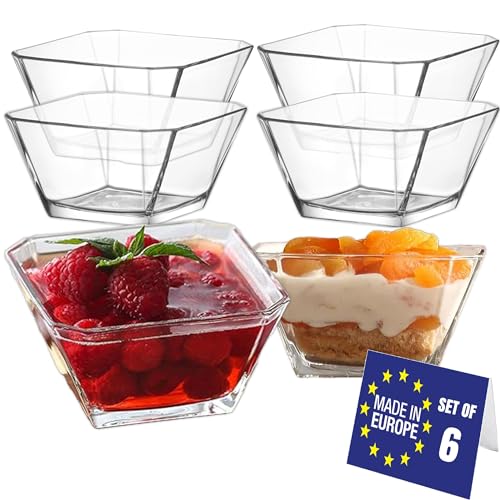 NORDIC SCHILLER LAV Moderne glazen dessertkommen, 6, 300 ml, 100% loodvrij, stapelbare glazen kommen, dessertbekers, puddingkommen, dessertkommen, fruitserveerschalen, sauzenkommen, dessert kommen