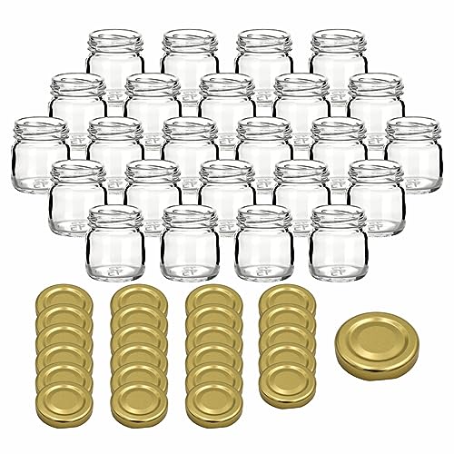 gouveo Lege, ronde mini-inmaakpotten, 40 ml, incl. draaisluiting, goud, voorraadpotten, jampotten, inmaakpotten, kruidenpotten, inmaakpotten, 18 stuks, deksel goud