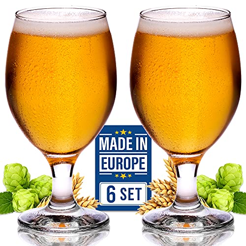 Volarium CRYSTALIA Premium bierglazen, set van 6, 400 ml bierglas 100% loodvrij gesteelde bierglazen, Belgisch IPA bierproefglas, bierkelk, bierbeker, tulpenglazen, lagerglazen met steel