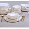 COFI 1453 Pure Goldrand serviesset 24-delig tafelservies voor 6 personen wit servies met gouden rand Scandinavisch combiservies porseleinen serviesset