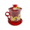 ufengke-ts Gele Draak Patroon Chinese theemok, handgemaakte bone china theebeker rode theebeker met filter, deksel en schoteltje, voor cadeau en thuis, kantoor, 300 ml