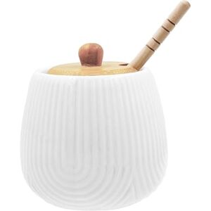 LA PORCELLANA BIANCA Intavola Righe honingpot met honingserveerder 250 ml, porselein en hout LA PORCELLANA BIANCA Intavola Righe honingpot met honingserveerder 250 ml, porselein en hout