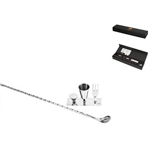 H&H Bruno Vanzan Bar Spoon met gereedschappen: vork, muddler en mini-jigger, staal, 40 cm H&H Bruno Vanzan Bar Spoon met gereedschappen: vork, muddler en mini-jigger, staal, 40 cm