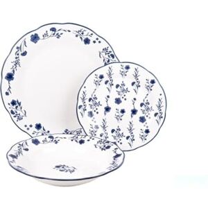 Levitantes Onregelmatig porseleinen servies met blauw bloemendetail, 18 stuks. Ontworpen voor dagelijks gebruik en speciale gelegenheden. Levitantes Onregelmatig porseleinen servies met blauw bloemendetail, 18 stuks. Ontworpen voor dagelijks gebruik en speciale gelegenheden.