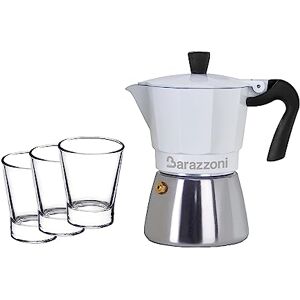Barazzoni Ontbijtset, Moka Ibrida 3 tz + 3 kopjes van glas Barazzoni Ontbijtset, Moka Ibrida 3 tz + 3 kopjes van glas