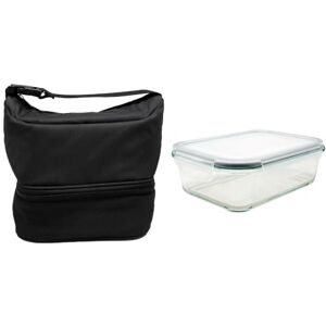 NERTHUS FIH 1502 zwarte thermische lunchtas handtasmodel met glazen vershouddoos 1 l dubbel compartiment ideaal voor werk kantoor NERTHUS FIH 1502 zwarte thermische lunchtas handtasmodel met glazen vershouddoos 1 l dubbel compartiment ideaal voor werk kantoor