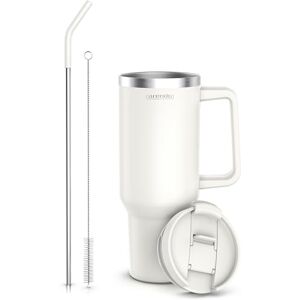 Arendo – Drinkfles, thermobeker, dubbelwandig, 1200 ml, vacuümbehuizing van roestvrij staal, lekvrij, luchtdichte sluiting, met rietje, voor warme en koude dranken Arendo – Drinkfles, thermobeker, dubbelwandig, 1200 ml, vacuümbehuizing van roestvrij staal, lekvrij, luchtdichte sluiting, met rietje, voor warme en koude dranken