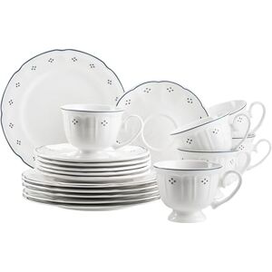 MÄSER Serie Lova koffieservies 18-delig porselein 6 dessertborden 19,5 cm, 6 kopjes 19 cl en 6 schoteltjes 15,5 cm, blauw MÄSER Serie Lova koffieservies 18-delig porselein 6 dessertborden 19,5 cm, 6 kopjes 19 cl en 6 schoteltjes 15,5 cm, blauw
