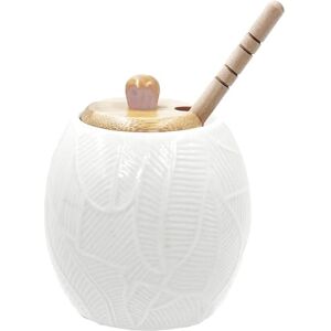 LA PORCELLANA BIANCA Intavola bladeren honingpot met honingserveerder 250 ml, porselein en hout LA PORCELLANA BIANCA Intavola bladeren honingpot met honingserveerder 250 ml, porselein en hout