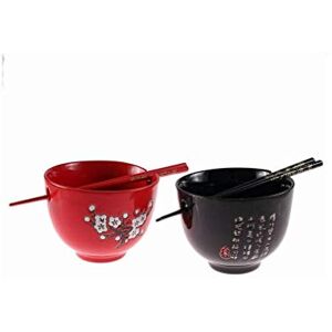 lachineuse Duo grote kommen ø 13 cm in rood en zwart kersenbloesemdecoraties rijstkommen, ontbijt en soep 2 paar eetstokjes Aziatische kom Japan Azië Japans servies cadeau lachineuse Duo grote kommen ø 13 cm in rood en zwart kersenbloesemdecoraties rijstkommen, ontbijt en soep 2 paar eetstokjes Aziatische kom Japan Azië Japans servies cadeau