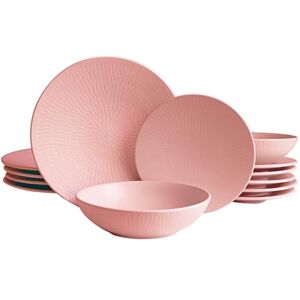 ECHTWERK Blanka 18-delig vintage eetservies voor 6 personen Elegant natuurlijk design met aardewerk structuur met 6 dinerborden, 6 dessertborden, 6 soepborden, roze ECHTWERK Blanka 18-delig vintage eetservies voor 6 personen Elegant natuurlijk design met aardewerk structuur met 6 dinerborden, 6 dessertborden, 6 soepborden, roze