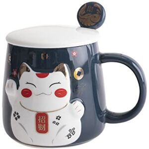 lachineuse Mok met reliëf – decoratie kat Maneki Neko – blauwe tint – met zijn lepel – Japanse decoratie – cadeau-idee Japan Azië lachineuse Mok met reliëf – decoratie kat Maneki Neko – blauwe tint – met zijn lepel – Japanse decoratie – cadeau-idee Japan Azië