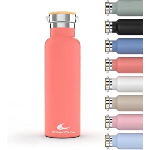 DAIKOKU fles, dubbelwandige roestvrijstalen thermosfles, thermosfles die dranken urenlang warm of koud houdt, twee doppen, koraalkleur, 1 L DAIKOKU fles, dubbelwandige roestvrijstalen thermosfles, thermosfles die dranken urenlang warm of koud houdt, twee doppen, koraalkleur, 1 L