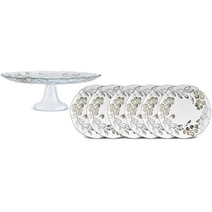 KARACA Eucaliyptus 7-delige glazen dessertset, taartkoepel met standaard, dessert/zijbord, bruin KARACA Eucaliyptus 7-delige glazen dessertset, taartkoepel met standaard, dessert/zijbord, bruin
