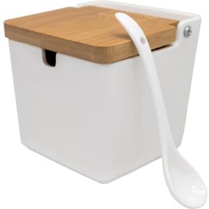 NERTHUS FIH 1335 vierkante grote zoutpot porselein met houten deksel en lepel keuken tafel NERTHUS FIH 1335 vierkante grote zoutpot porselein met houten deksel en lepel keuken tafel