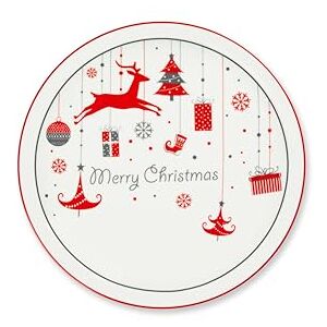Excelsa Merry Christmas panettone of pizzaborden, set van 6 stuks, 30,5 cm, wit porselein met rode kerstdecoraties Excelsa Merry Christmas panettone of pizzaborden, set van 6 stuks, 30,5 cm, wit porselein met rode kerstdecoraties