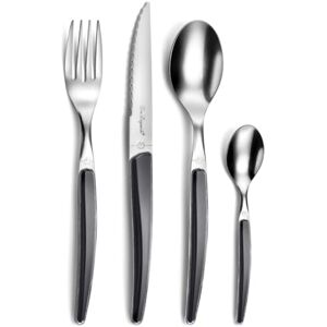 Lou Laguiole Bestek MONTANA, tafelbestek voor 6 personen, 18/0 roestvrij staal met gekristalleerde decoratieve greep, zwart, 24-delig Lou Laguiole Bestek MONTANA, tafelbestek voor 6 personen, 18/0 roestvrij staal met gekristalleerde decoratieve greep, zwart, 24-delig