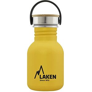 LAKEN Roestvrij stalen fles met schroefdop van staal en bamboe en brede opening, 350 ml, geel LAKEN Roestvrij stalen fles met schroefdop van staal en bamboe en brede opening, 350 ml, geel