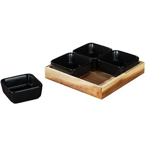 WENKO Dipschalen met Dienblad Mod. Elo 5 stuks zwart keramiek voor snacks dips en antipasti FSC acaciahout ideaal voor BBQ feestjes Afmetingen 19 x 19 x 5 cm WENKO Dipschalen met Dienblad Mod. Elo 5 stuks zwart keramiek voor snacks dips en antipasti FSC acaciahout ideaal voor BBQ feestjes Afmetingen 19 x 19 x 5 cm