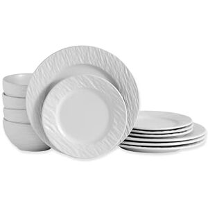 ECHTWERK 12-delig servies "New Modern", voor 4 personen, leisteenlook, van aardewerk, 4 dinerborden, 4 bijgerechtenborden, 4 kommen, wit ECHTWERK 12-delig servies "New Modern", voor 4 personen, leisteenlook, van aardewerk, 4 dinerborden, 4 bijgerechtenborden, 4 kommen, wit