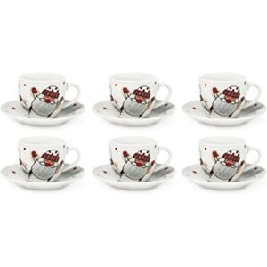 Excelsa Sneeuwman Koffiekopjes Set - 6 Porseleinen Bekers met Schotels Excelsa Sneeuwman Koffiekopjes Set - 6 Porseleinen Bekers met Schotels