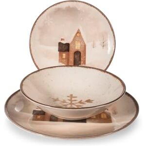 H&H 18-delige kerstservies set van steengoed Kaneelgloed H&H 18-delige kerstservies set van steengoed Kaneelgloed