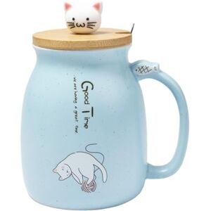 lachineuse KAWAII Kat mok 450 ml – grote mok met deksel en lepel inhoud – theebeker, thee, koffie – originele Japanse mok – schattige Kitty – kleur blauw lachineuse KAWAII Kat mok 450 ml – grote mok met deksel en lepel inhoud – theebeker, thee, koffie – originele Japanse mok – schattige Kitty – kleur blauw