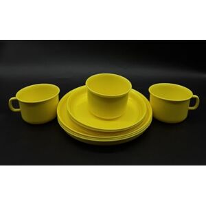 Kimmel Servies set servies koffieservies plastic servies elk 3 x kopjes, borden 14 cm en borden 18 cm kunststof plastic geel Kimmel Servies set servies koffieservies plastic servies elk 3 x kopjes, borden 14 cm en borden 18 cm kunststof plastic geel