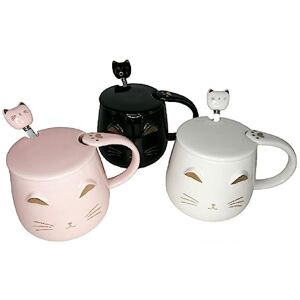 lachineuse Kattenmokken KAWAII met deksel en lepel, 3 stuks lachineuse Kattenmokken KAWAII met deksel en lepel, 3 stuks