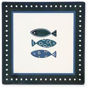 Excelsa Ocean Set van 6 vierkante borden van keramiek, 18 x 18 cm, decoratie vissen blauw Excelsa Ocean Set van 6 vierkante borden van keramiek, 18 x 18 cm, decoratie vissen blauw