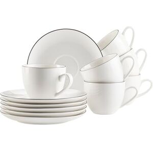 MÄSER Serie Felise, 12-delige set espressokopjes, porselein, 6 kopjes en 6 schoteltjes, wit met zwarte rand MÄSER Serie Felise, 12-delige set espressokopjes, porselein, 6 kopjes en 6 schoteltjes, wit met zwarte rand