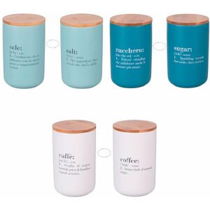 Tivoli Victionary Set van 3 glazen voor zout, suiker en koffie, 1000 ml van keramiek, deksel van bamboe Tivoli Victionary Set van 3 glazen voor zout, suiker en koffie, 1000 ml van keramiek, deksel van bamboe